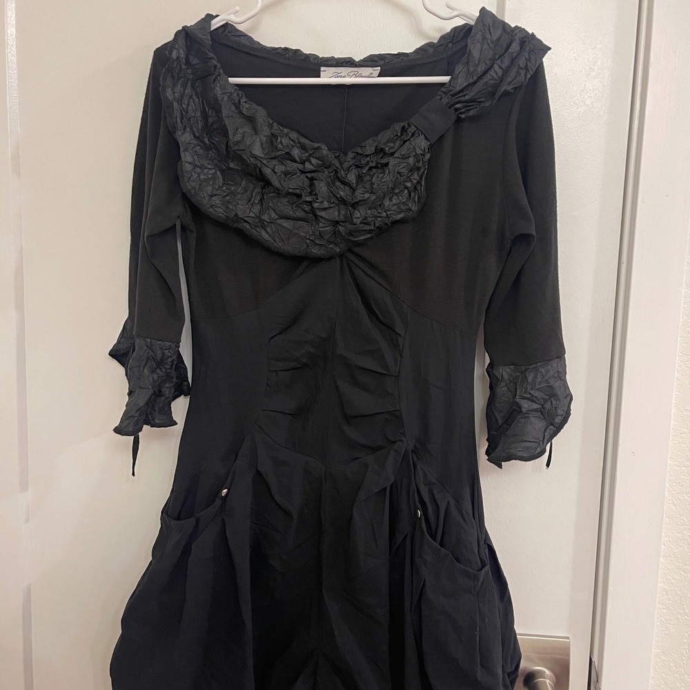 Vintage Zone Bleue Paris Black Mini Puff Dress Euro Made In France Runway